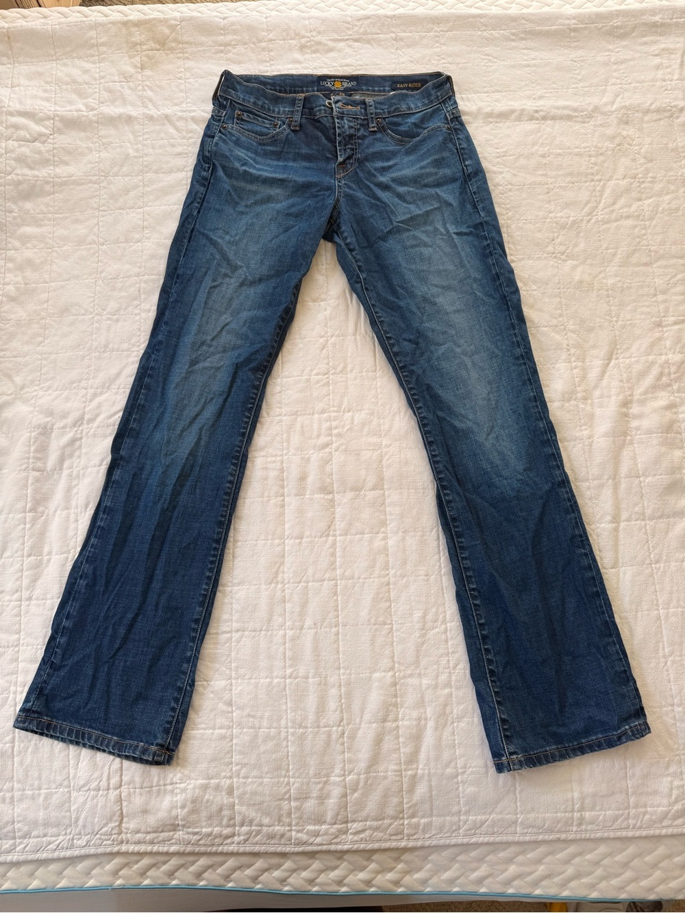 Lucky Brand Indigo Blue Straight Jeans with Gold Stitching